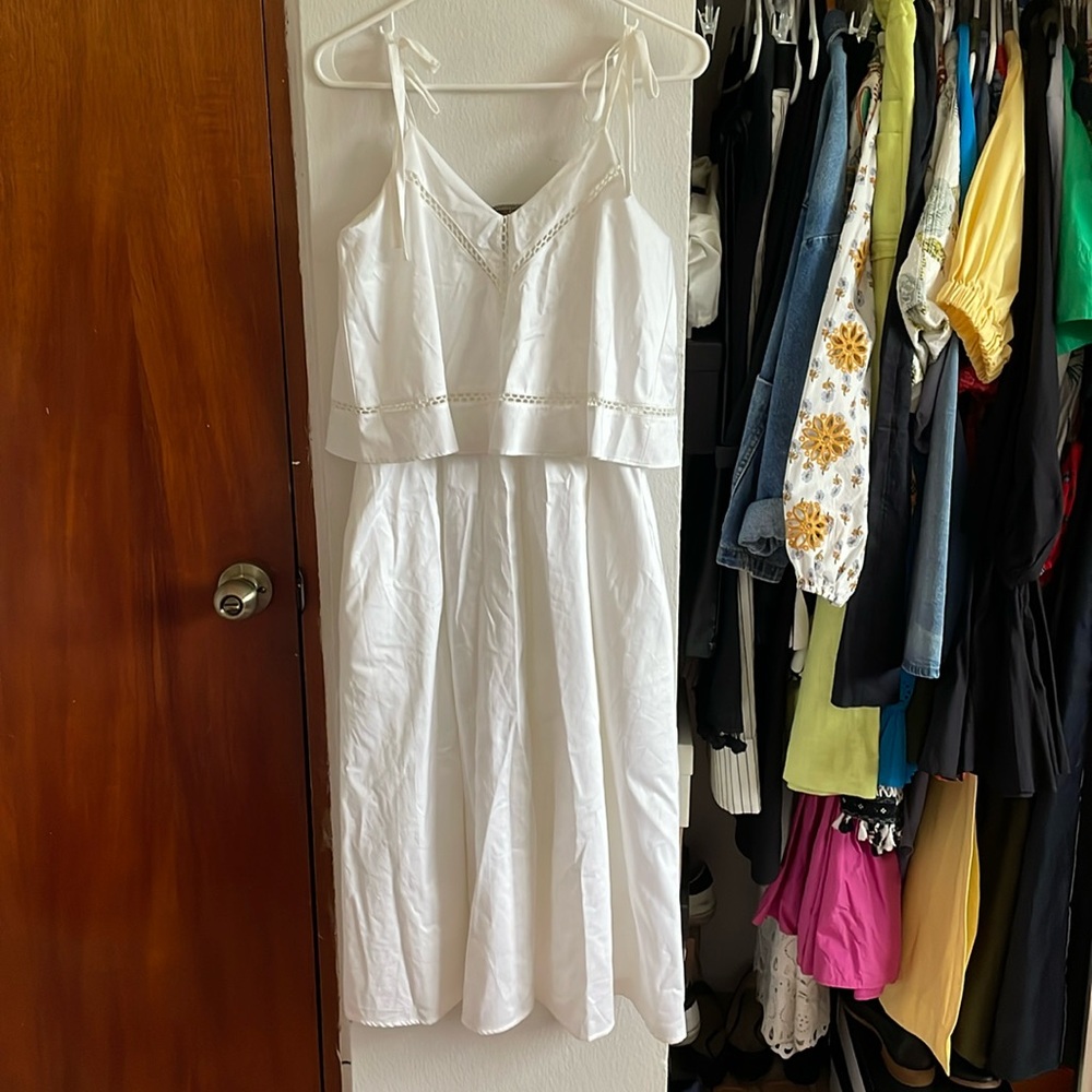 Nicholas White Overlay Midi Dress Eyelet Embroidery Size 2